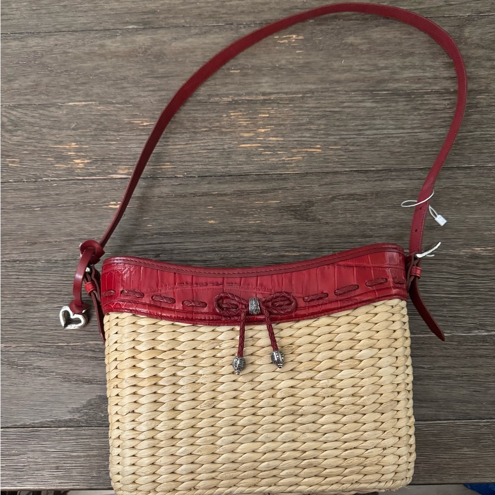 Brighton Red Trim Woven Crossbody Bag